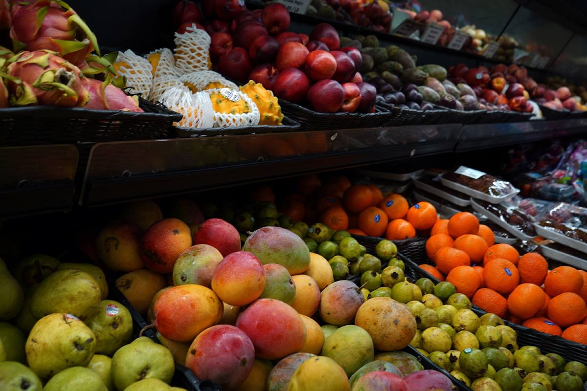 Fresh produce display at Tropicana Supermarket