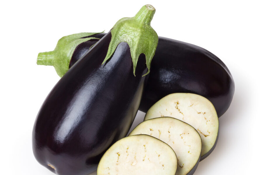Fresh eggplants isolated on white background with clipping path Produce